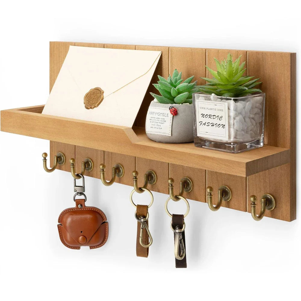 Wooden Key Holder with Shelf - Stylish Wall Solution for Keys and Mail