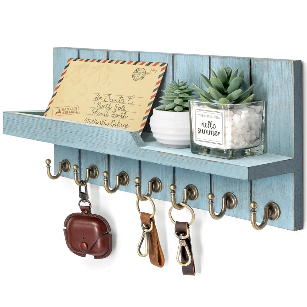 Wooden Key Holder with Shelf - Stylish Wall Solution for Keys and Mail