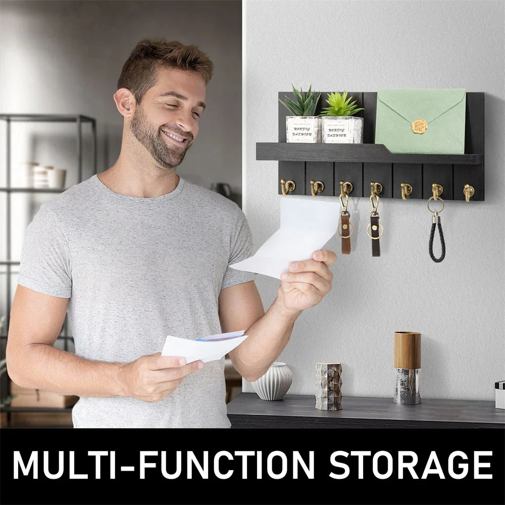 Wooden Key Holder with Shelf - Stylish Wall Solution for Keys and Mail