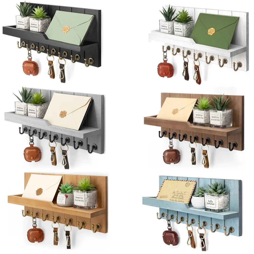 Wooden Key Holder with Shelf - Stylish Wall Solution for Keys and Mail