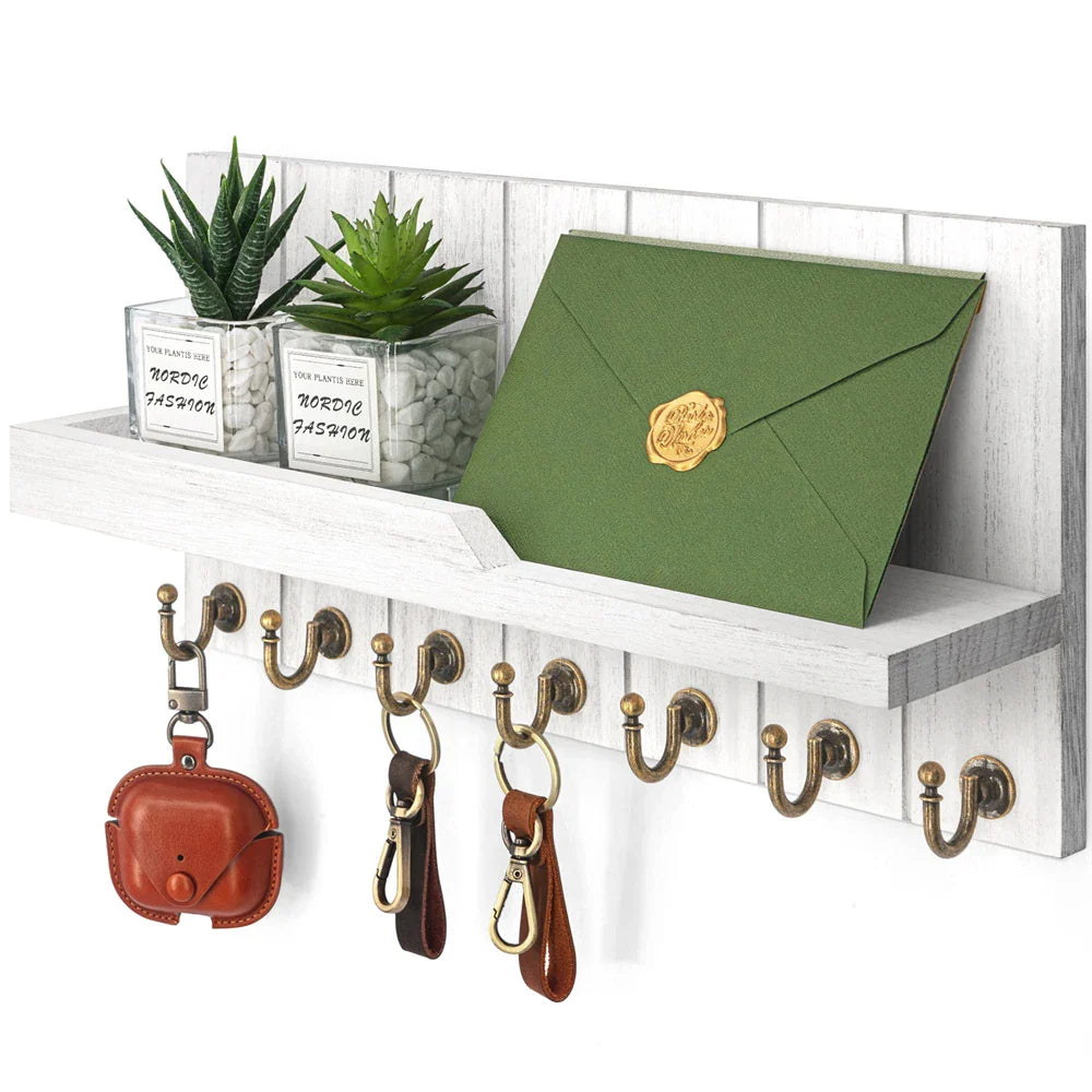 Wooden Key Holder with Shelf - Stylish Wall Solution for Keys and Mail