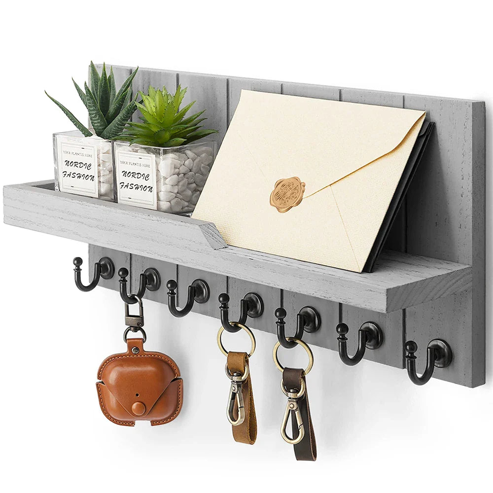 Wooden Key Holder with Shelf - Stylish Wall Solution for Keys and Mail