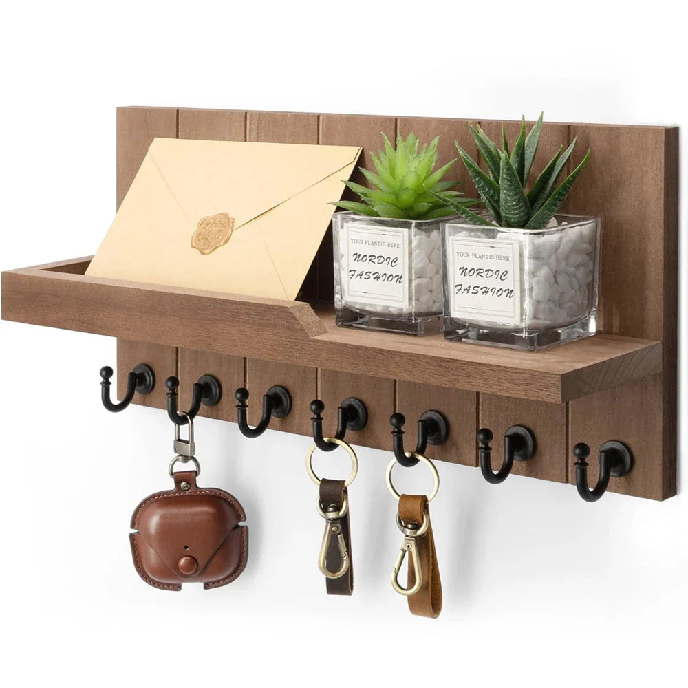 Wooden Key Holder with Shelf - Stylish Wall Solution for Keys and Mail