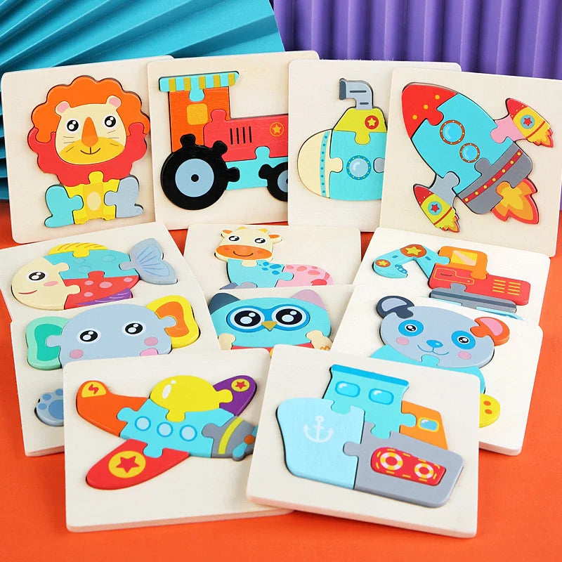 3D Wooden Cartoon Animal Puzzle for Kids