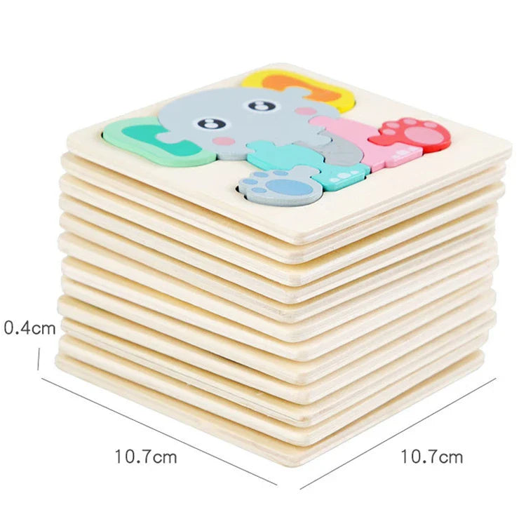 3D Wooden Cartoon Animal Puzzle for Kids