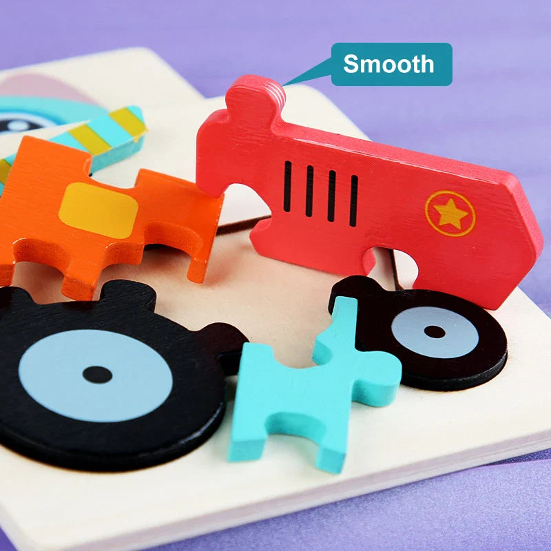 3D Wooden Cartoon Animal Puzzle for Kids