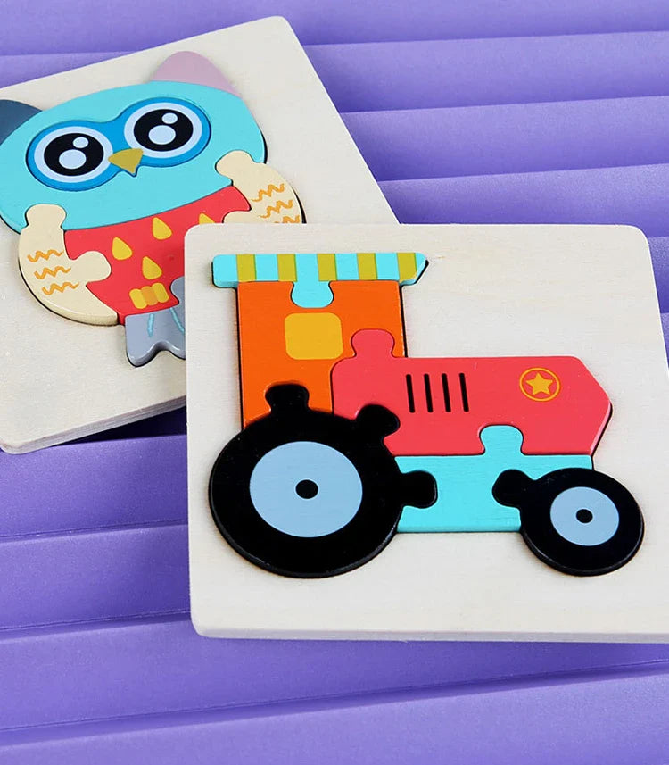 3D Wooden Cartoon Animal Puzzle for Kids