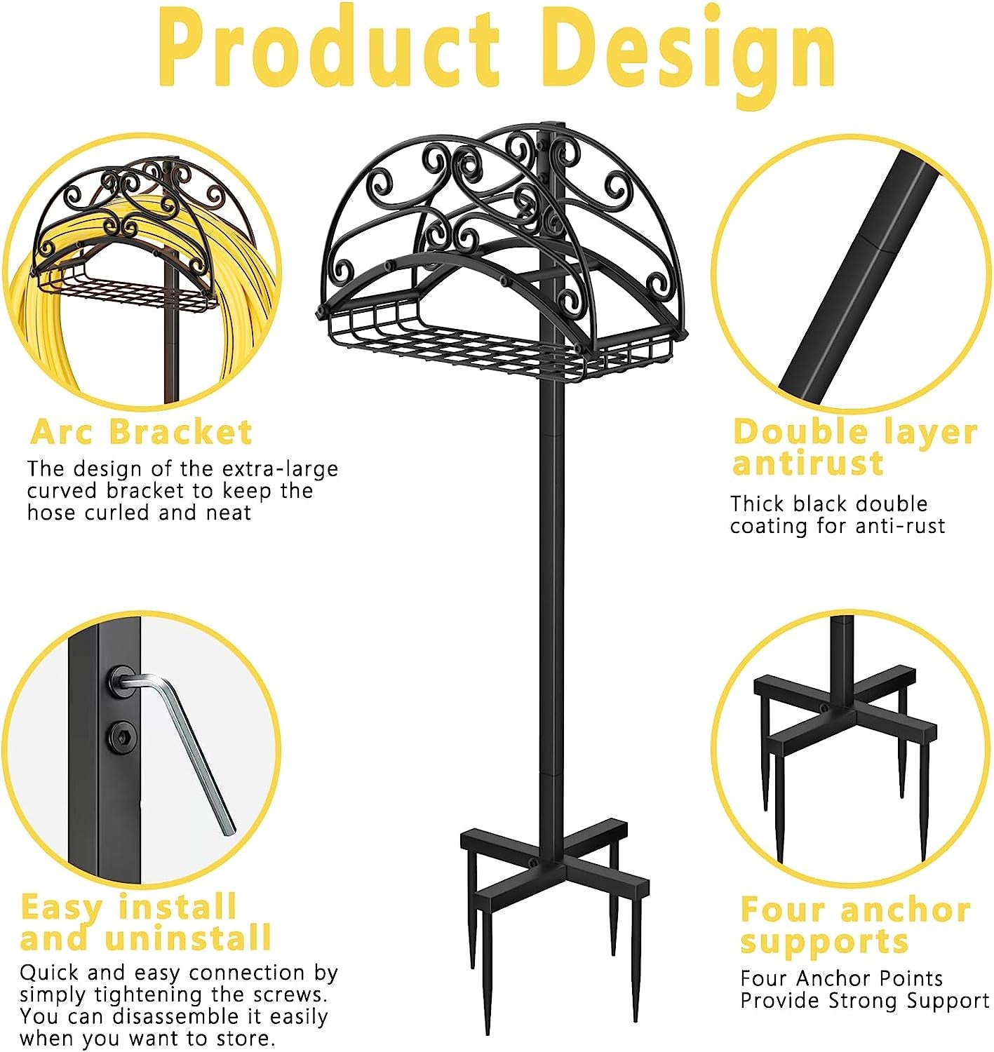 Garden Hose Holder, Heavy Duty Metal Water Hose Holder