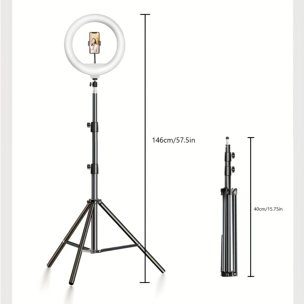 LED Ring Lamp with Tripod and Phone Holder - For Perfect Selfies and Video Recordings