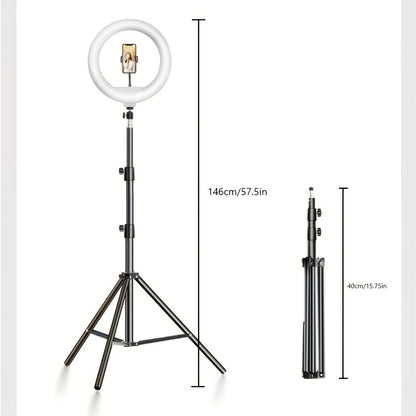 LED Ring Lamp with Tripod and Phone Holder - For Perfect Selfies and Video Recordings