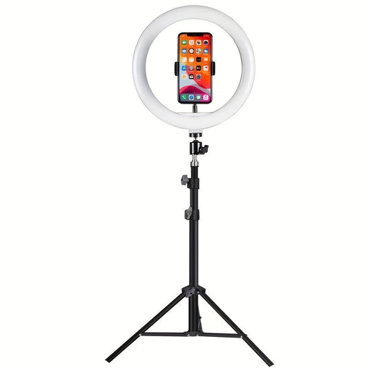 LED Ring Lamp with Tripod and Phone Holder - For Perfect Selfies and Video Recordings