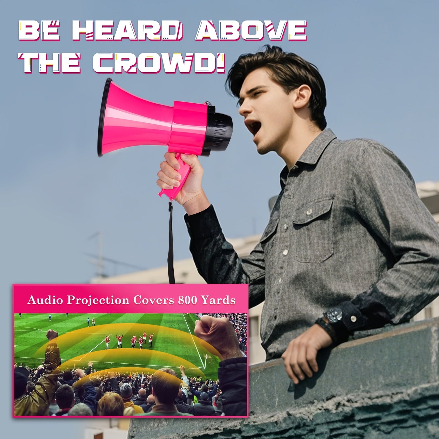 Powerful Megaphone with Siren - Range up to 731 meters, Adjustable Volume