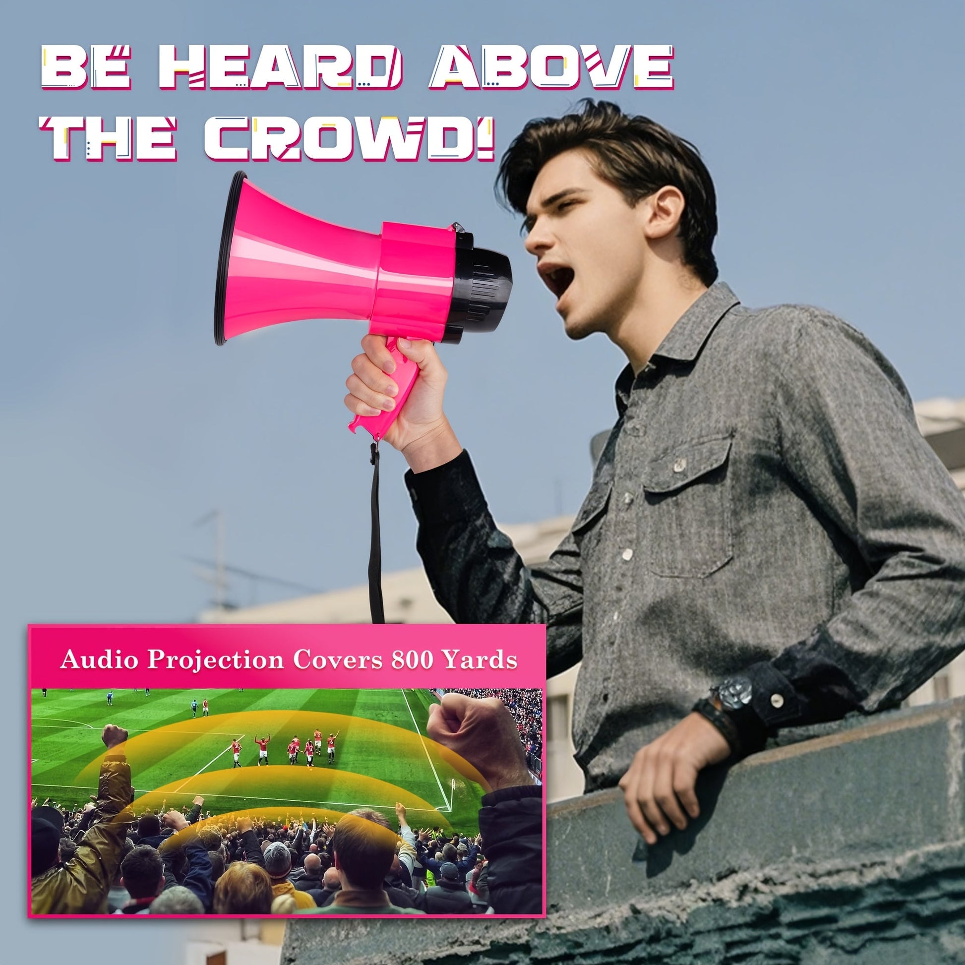 Powerful Megaphone with Siren - Range up to 731 meters, Adjustable Volume