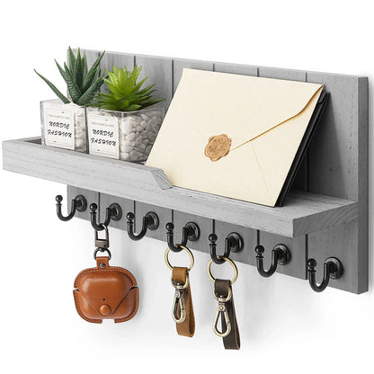 Wooden Key Holder with Shelf - Stylish Wall Solution for Keys and Mail
