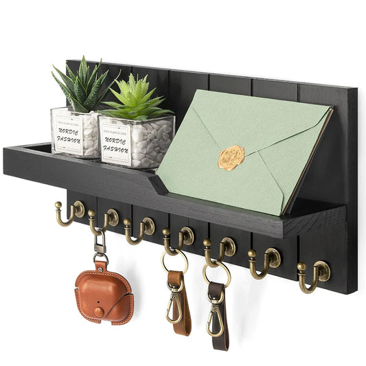 Wooden Key Holder with Shelf - Stylish Wall Solution for Keys and Mail